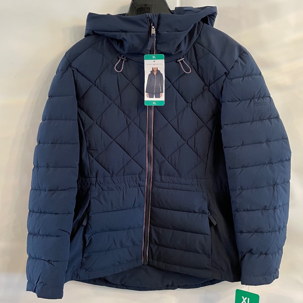 Tommy Hilfiger Ladies Hooded Bomber Jacket XL Blue New with Tags Fast Shipping